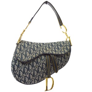 trotter saddle dior authentic christian navy canvas leather bag hand