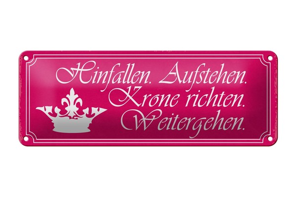 Blechschild Spruch 27X10 Cm Hinfalle Aufstehe Krone Richten Deko Schild Tin Sign-image