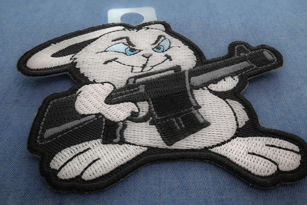 Machine Gun Bunny Rabbit Novelty Iron on Patch - 3.1x3.75