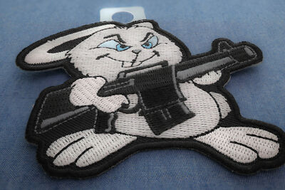 Machine Gun Bunny Rabbit Novelty Iron on Patch - 3.1x3.75
