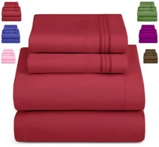 Egyptian Comfort 4 Piece Fitted Flat Bed Sheet Set 1900 Count Deep Pocket Sheet