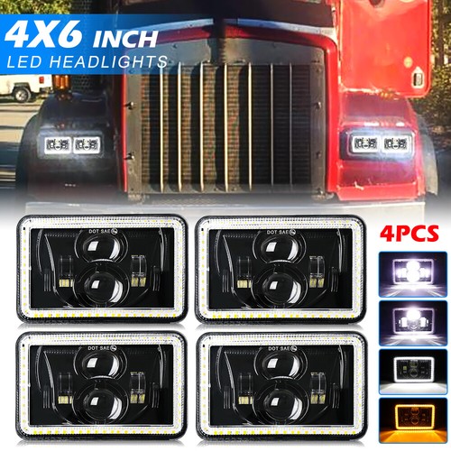 4pc 4x6" Hi/Lo Beam LED Headlights H4656/4651 For Kenworth Peterbilt