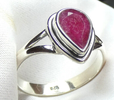  Edler 925 Silber Ring mit Rubin   facettierter Tropfen   ver. Größen NEU 
