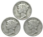 1944-P-D-S Winged Liberty Mercury Silver dime year mint set of 3 coins
