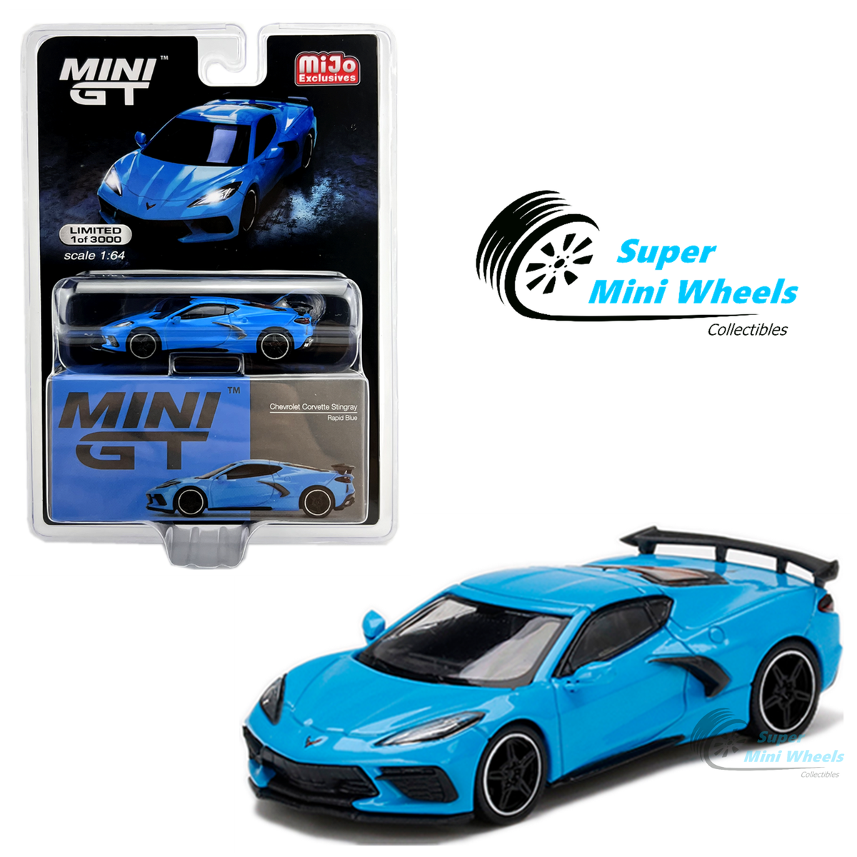 Mini GT 1:64 Chevrolet Corvette C8 Stingray (Rapid Blue Mini GT 1:64 Chevrolet Corvette C8 Stingray (Rapid Blue