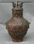 11.6" Chinese Marked Bronze Ware Words Pattern Phoenix Bird State 2 Ear Lid Vase