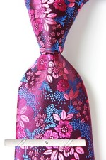 New Classic Floral Red Purple Blue JACQUARD WOVEN 100 Silk Men's Necktie Tie