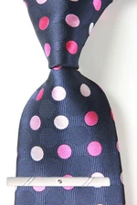 Classic Polka Dot Blue Pink JACQUARD WOVEN 100% Silk Men's Necktie Tie