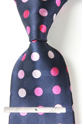 pink tie with blue polka dots