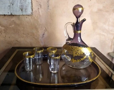 Service liqueur cristal violet émaillé or XIX ème Saint louis Baccarat Legras - Photo 1/4