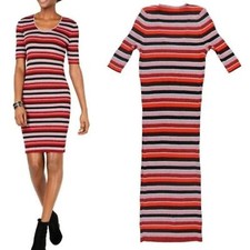 Bar III Women's Metallic Striped Mini Sweater Dress Multicolor Size Medium NWOT
