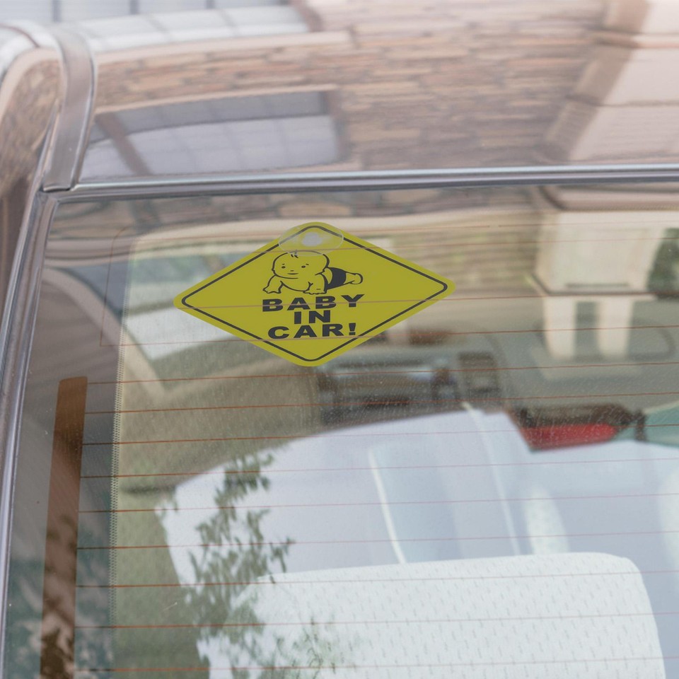 Baby On Board Sign With Suction Cup Car Window Yellow REFLECTIVE