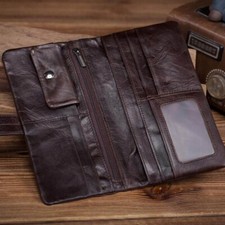 Mens Real Leather Long Wallet Vintage Bifold Money Credit Card Holder Purse USA