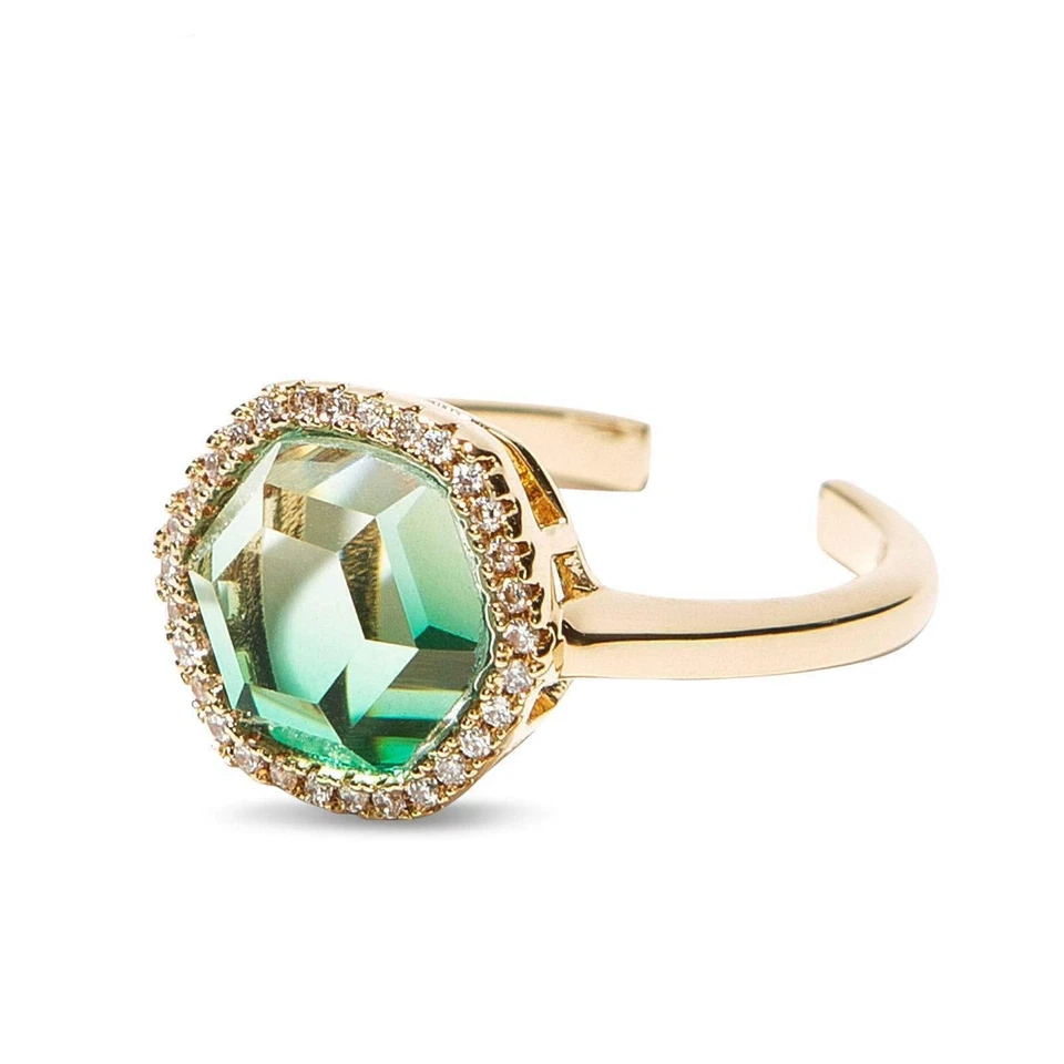 Anillo ajustable Joy Dravecky Chloe hexagonal piedra verde chapado en oro latón NUEVO  Foto 4 de 4