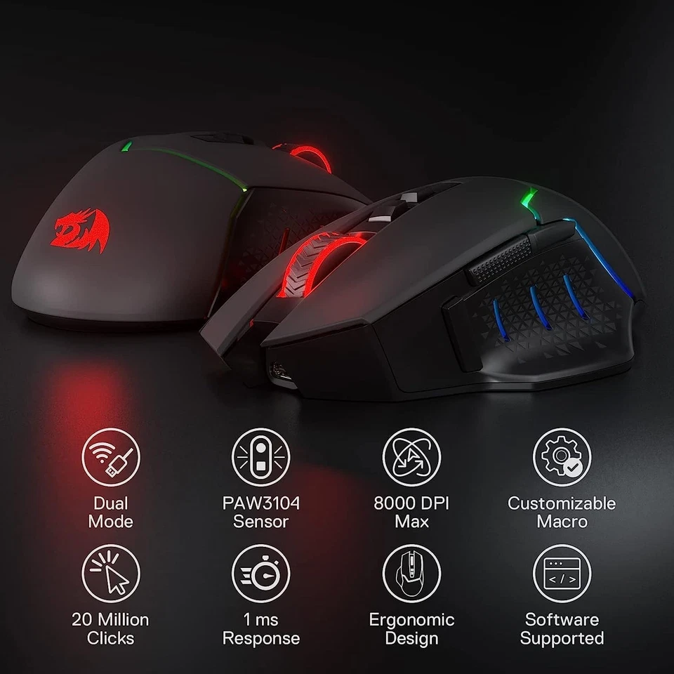 Wireless Gaming Mouse 8000 DPI, Rapid Fire Key, 8 Macro Buttons, Ergonomic De... - Image 3 of 4