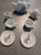Mini Tea Set Girl Playing with Her Toys 9 Piece Assorted Vintage Porcelain