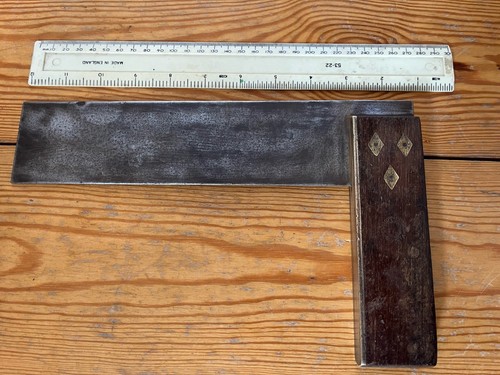Vintage Elliot Lucas Elvicta Cannock Wood & Brass Carpenter’s Try Square 9"