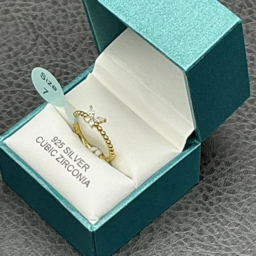 Anillo Rachel Zoe Tono Oro Plata 925 Talla 7 Circonita Cúbica Banda Cuentas Caja de Regalo Foto 3 de 4