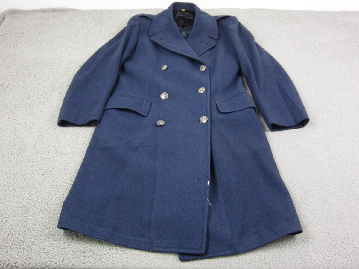 Vintage Military Trench Coat 37R Blue USAF Wool World War II 40s