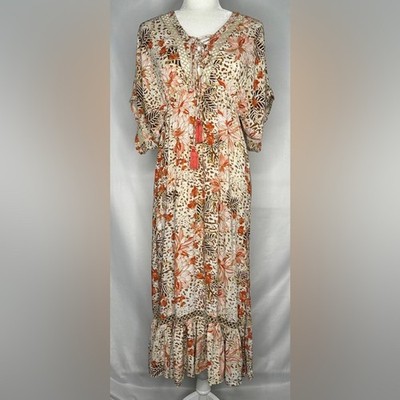 Z & L Europe Sierra Madre Maxi Dress Orange Floral Bohemian Sz S