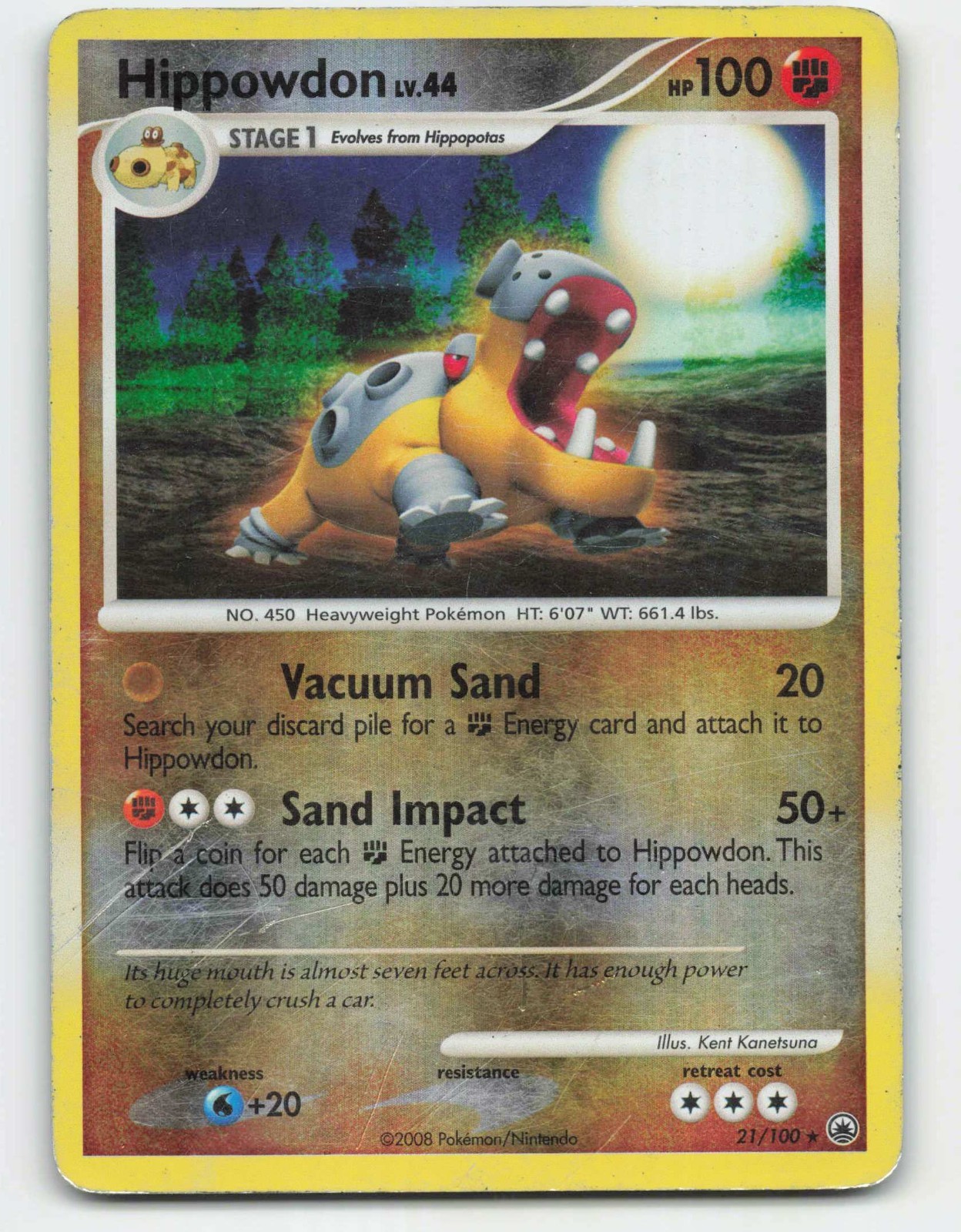 2008 Pokemon, Majestic Dawn, #21/100 Hippowdon, Reverse Holo Rare