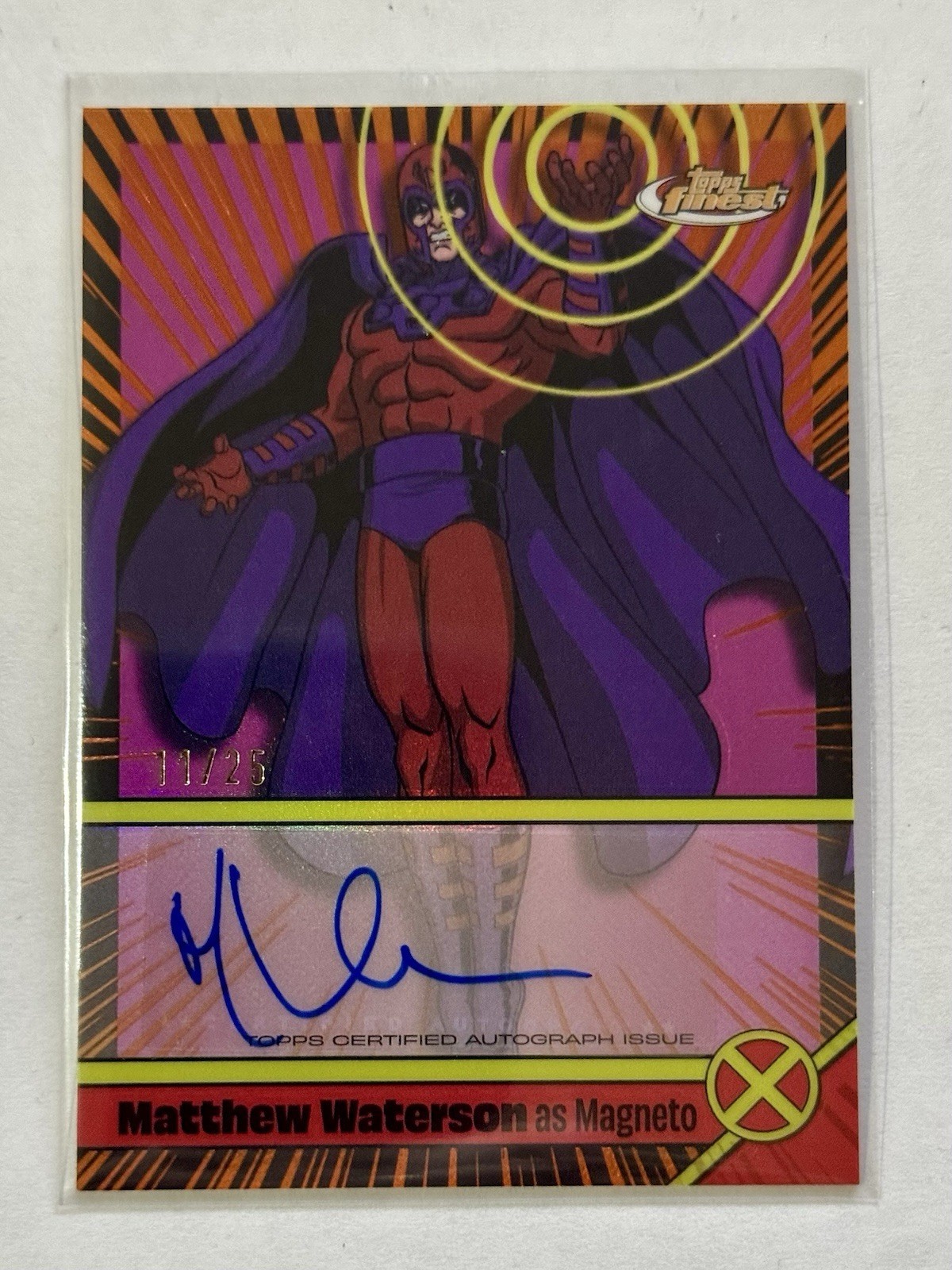 2025 Topps Finest X-Men 97 #VA-MW MAGNETO Voice Actor AUTO Orange Refractor /25