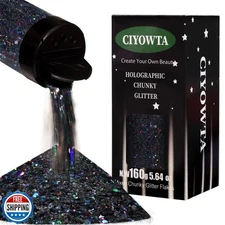CIYOWTA Holographic Glitter,160g/5.64oz Laser Black, Epoxy Resin Sequin Flake