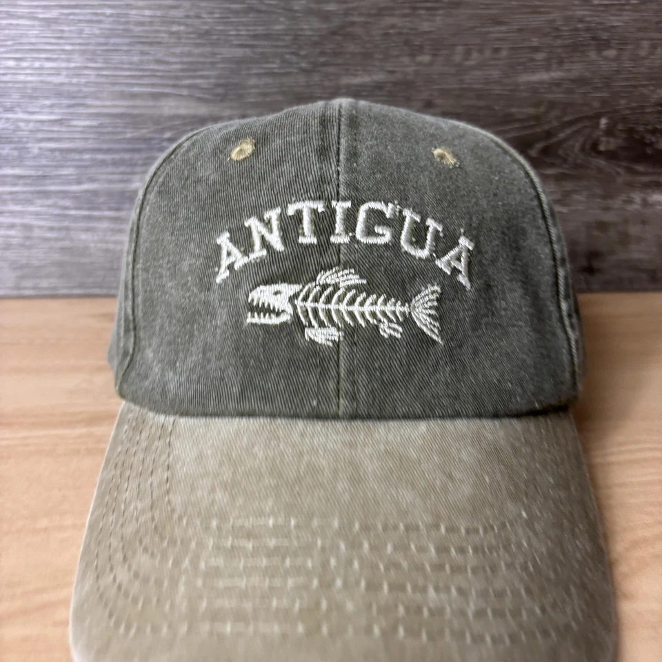 Antigua Hat Cap Strap Back Green Khaki Embroidered Fish Skeleton Mens Dad Cap - Image 2 of 4