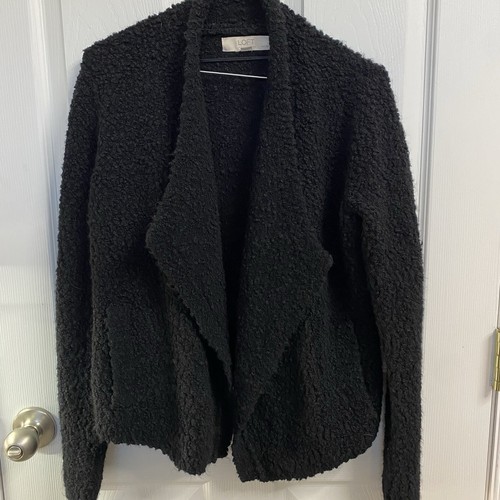Cardigan Ann Taylor LOFT nero (S Petite) filato italiano lana aperto davanti-morbido - Foto 1 di 6
