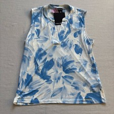 NWT Halston White Blue Blur Sleeveless V Neck Blouse L