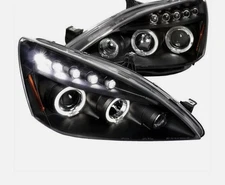 For Black 2003-2007 Honda Accord LED Dual Halo Projector Headlights Left+Right
