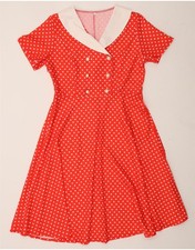 VINTAGE Womens A-Line Dress UK 14 Large Red Polka Dot Polyester CR14