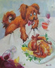 Animals art close-up Red dog Illustration UA Original oil painting Still-life