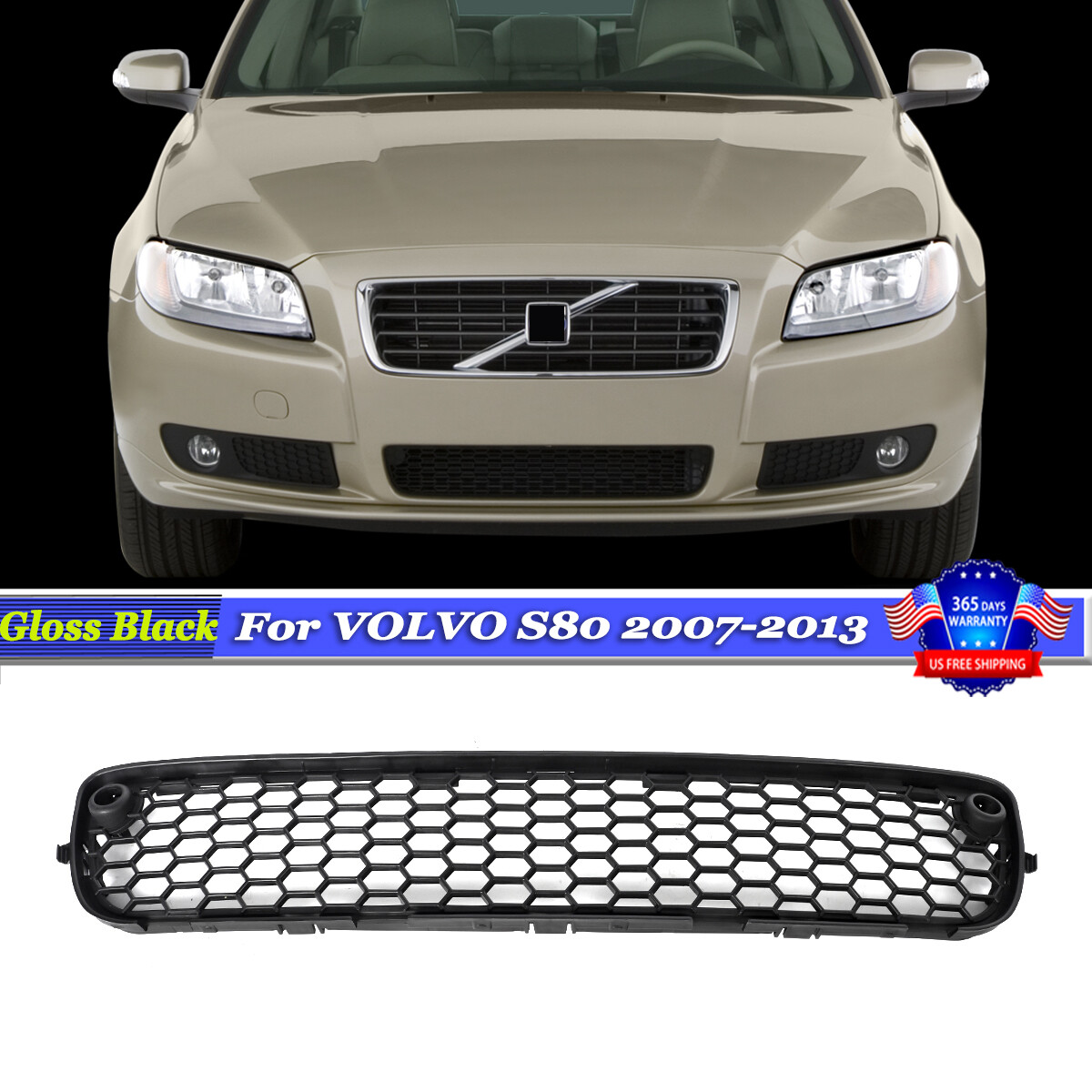 Black Honeycomb Front Bumper Lower Grille with Sensors for Volvo S80 AS 30678421