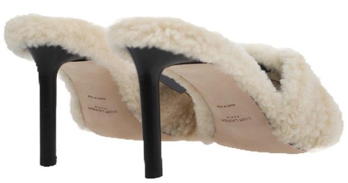 YSL SAINT LAURENT SHEARLING FUR TRIBUTE SANDALS HEELS SLIDES SHOES 36.5 - Picture 6 of 8