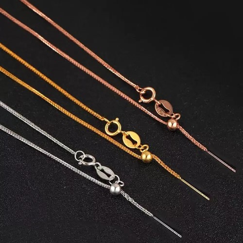 18K Solid Gold Chopin Chain Necklace Needle Beautiful Charm Jewelry Adjustable - Picture 2 of 14