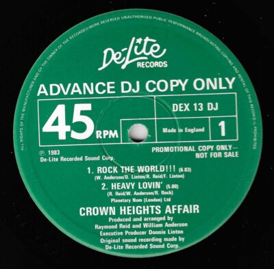 CROWN HEIGHTS AFFAIR 'Rock The World!!!' 12'' vinyl promo single De-Lite DEX13DJ