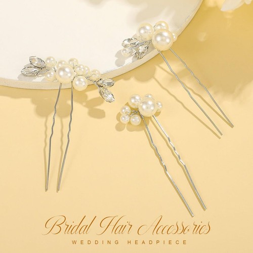 Pearl Bride Wedding Hair Pins Crystal Bridal Headpiece Hair Accessories for W... - Picture 2 of 7