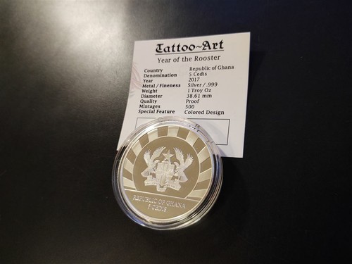 Tattoo Art 2017 5 Cedis Ghana 1 oz Silber Lunar Hahn coloriert - Bild 2 von 4