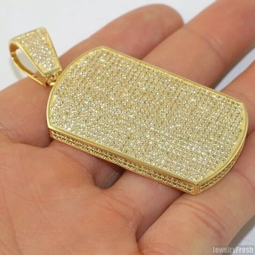 3Ct Round Cut Real Moissanite Men's Dog Tag Charm Pendant 14k Yellow Gold Plated - Picture 4 of 4