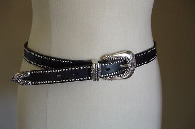 Lady Nadim Genuine Leather Black Silver Buckle Western 
