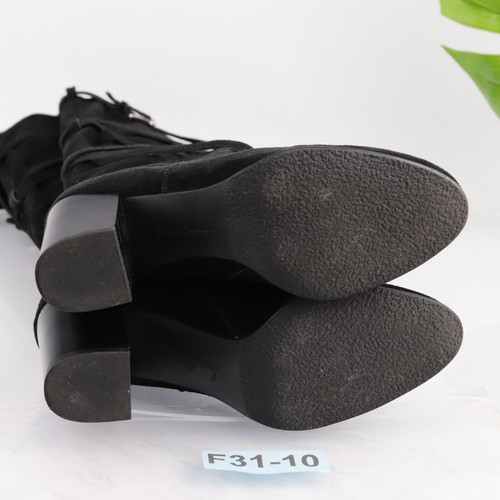 Stivali donna Sam Edelman zibellino taglia 7 OTK neri scamosciati tacco a blocco cinturini fibbia - Foto 18 di 23