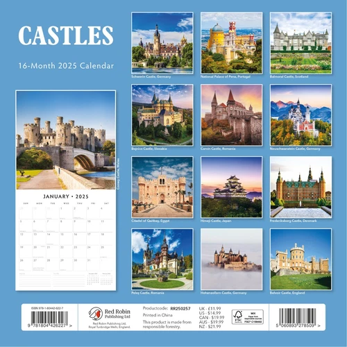 Castles 2025 Square Wall Calendar
