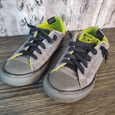 Converse Chuck Taylor Kids Street Slip Mason/Bold Lime Slip on Shoes Sz 13