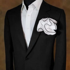 NEW - Men's White 100% Cotton 2-in-1 Pouf Round Pocket Square