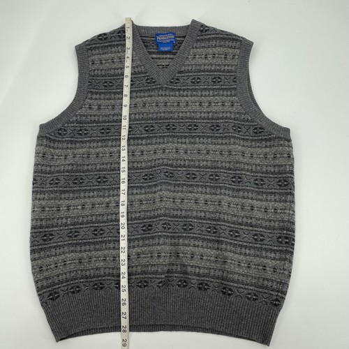 Pendleton Gray Lambswool Fair Isle V-Neck Sweater Vest Mens Size Large Grandpa - Picture 7 of 8