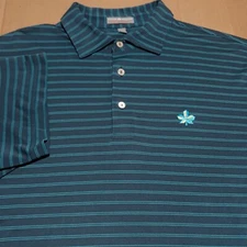 Peter Millar Summer Comfort Men's  Large Golf Performance Polo Shirt Blue Stripe