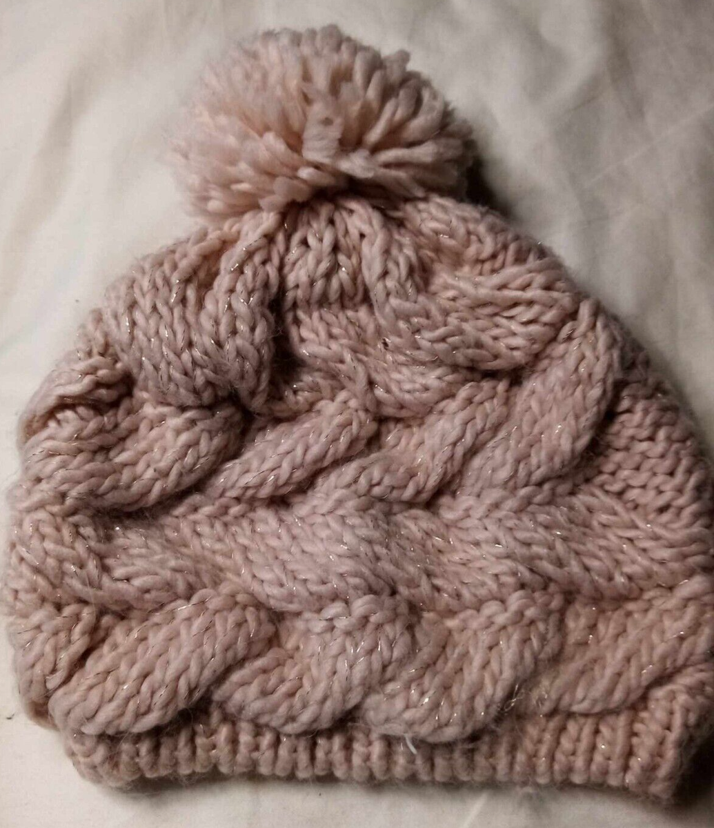 Primark Ladies Beanie Bobble Hat Pink One Size Acrylic Knitted
