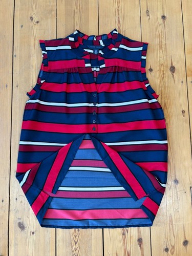 TOMMY HILFIGER Top Rojo Azul Marino Blanco Rayas Sin Mangas S Ribete Volantes - Imagen 6 de 9