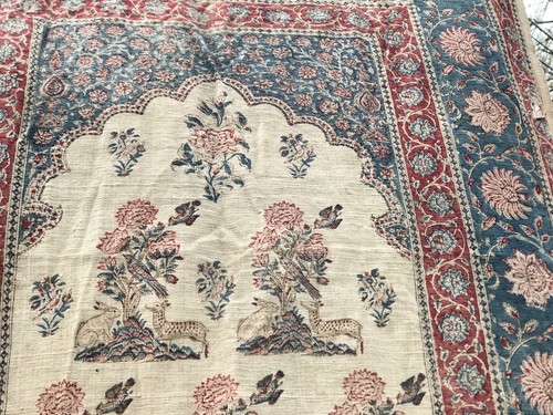 Vintage India Hand Block Print ANIMALS Tapestry Throw Linen Cotton 56 X 34” - Picture 7 of 7